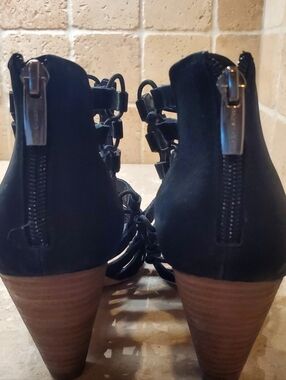 Black Suede Strappy 3.25" Cone Heel Sandals - Women's Size 9/40